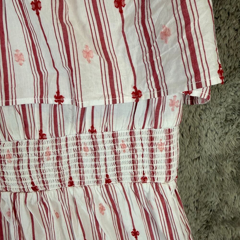 NWT LOFT Striped Ruffle Strappy Tiered Smocked Midi Dress White Red Pink XS - Picture 9 of 15
